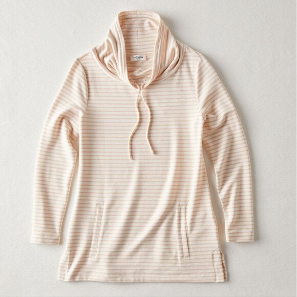 Haven Pink Striped French Terry Cowl Neck Sweater XL - Picture 1 of 9